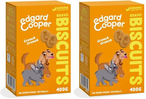 Edgard Cooper Premios para Perros, (Plátano, 1 x 400g), Galletas para Premiar, Sin Cereales, premios para Perros Veganos, bocaditos para Entrenamiento llenos de Fruta Fresca (Paquete de 2)