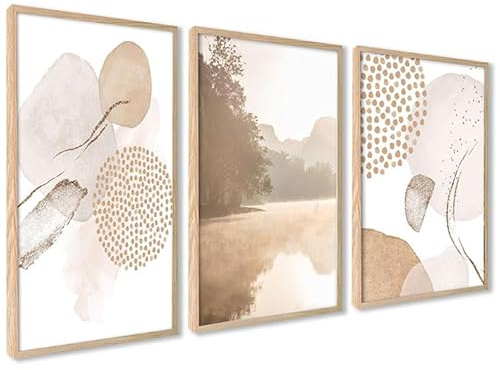 ag.art deco Laminas Decorativas Pared | Posters para Pared 30x40 cm | Decoración Mural para Salón y Dormitorio | Decoracion Habitacion | Set de 3 (Abstracto Marrón-Beige)