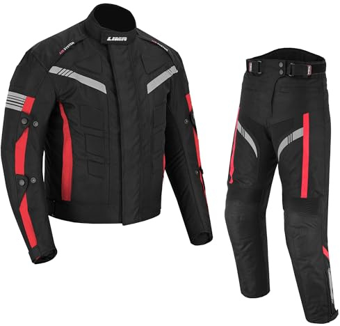 Mens Motorbike 2 Piece Suit Cordura Motorbike Jacket and Trousers CE armoured Waterproof protective Gear For mens boys Riders (Red, X-LARGE)