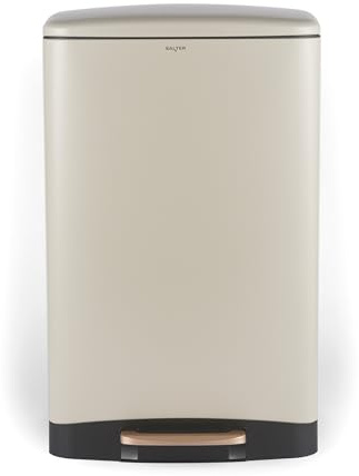 Salter Pebble 50L Pedal Bin – Durable Steel Kitchen Waste Bin with Removable Inner Bucket, Locking Lid, Hands-Free Pedal & Easy-Clean Powder Coated Cream Finish, L42.7 x W31.5 x H71 cm