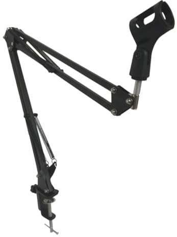 POPETPOP Microphone Bracket Desktop Double-braced Mic Stand Folding, Adjustable Arms Metal Suspension Boom 1500g Load Bearing, Flexible Holder for Table Video Recording