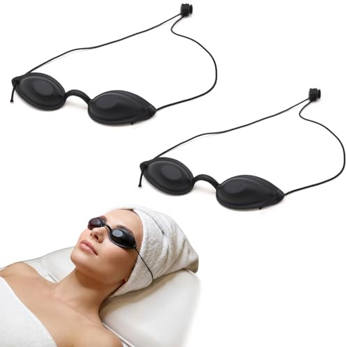 2 Pezzi Occhiali Protettivi Luce Infrarossa & LED, Protezione UV e Luce Pulsata, Design Cat Eye, Taglio Grande Donna, Cinturino Elastico Regolabile per Solarium e Beauty
