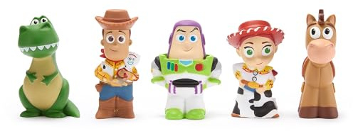 Disney Store Official Toy Story Bath Toy Set, 5 Pc, Includes Buzz Lightyear, Woody, Jessie, Bullseye and Rex, Bucket with Straining Lid, Bath, Paddling Pool and Garden Toy, 6 months+