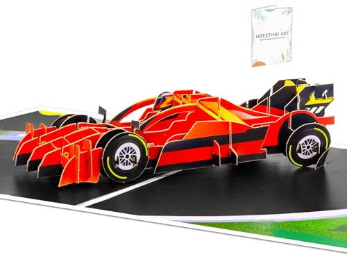 GREETING ART Racerbilskort, popup-kort racerbil, racerbil grattis | Fars dag-kort, 3D-födelsedagskort med bil för man, vän och barn, pengagåva eller kupong till körkort