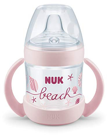 Nuk Beach Nature Sense Trinklernflasche 6-18 Monate, 150 ml, extra Breite & Weiche Trinktülle, Auslaufsicher, Girl (Rosa)