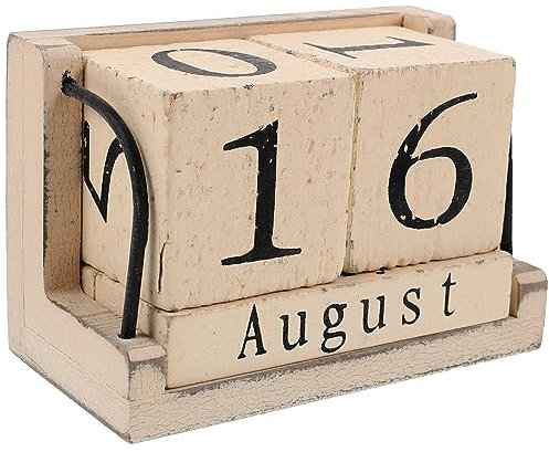 VOSAREA hölzerner Tischkalender blockiert Weinlesemonat-Datumstabellenzusatz für Innenministeriumdekorationbeige