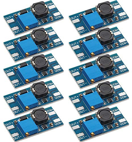 Frienda 10 Pieces DC-DC Boost Converter Module, 2a Adjustable Voltage, Regulator Board Input 2-24v, Output 5-28v (No USB)(Without USB Connector)