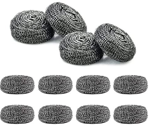 12Pcs Stainless Steel Scourers – Heavy Duty Dish Washing Scrubbers for Pots Pans Grills – Non Scratch Wire Cleaning Pads for Kitchen Household Rust Resistant Reusable