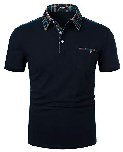 APAELEA Kurzarm Poloshirts Herren Casual Polohemd Kontrast Golf T-Shirt mit Brusttasche (DE/NL/SE/PL, Alphanumerisch, L, Regular, Regular, Blau)