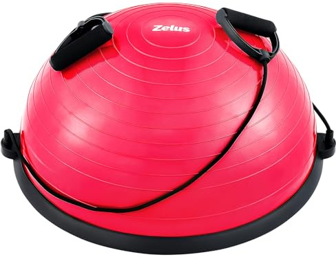 ZELUS 58CM Pelota de Equilibrio Inflable con 1 Bomba de Pie Media Pelota Equilibrio con 2 Bandas de Fitness Pelota de Pilates para Ejercicios de Entrenamiento