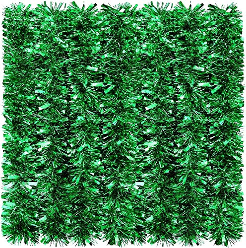 KAHEIGN 8M Guirnalda Navideña de Oropel, Verde Color Tinsel Metálico Chunky Oropel Brillante Guirnalda Brillante Gruesa para Decoración del Árbol del Navidad