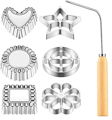 Tiamu Rosetteneisen Waffelförmchen Set, Bunuelos Set mit Holzgriff, Traditionelle Teigform Waffeleisen Backzubehör, Kuchen Gebäck Form, Waffelbäckerei für Backen, Gebraten in Küche
