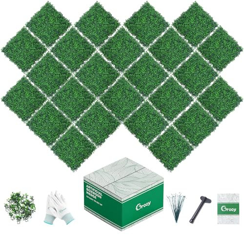 GROOY 24 paneles de boj, pared de césped de 20 x 20 pulgadas, pared de plantas, pared de fondo de césped, pantalla de privacidad, decoración de pared verde protegida contra el sol al aire libre,