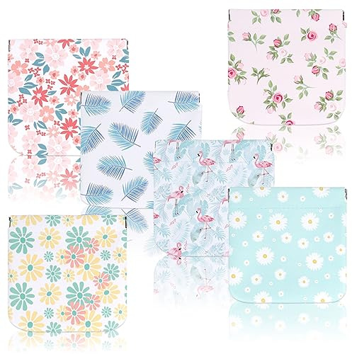 Towviy 6-stück Leder Kosmetiktasche, Mini Wasserdicht Kosmetiktasche mit Druckknopf für Kosmetik, Kopfhörer, Schmuck, Aufbewahrung (Mehrfarbig, Geblümt)