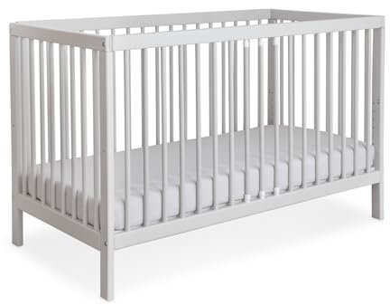 Ehrenkind® Babybett PUR 140x70 aus Buchenholz | Hellgrau | Kinderbett 9-Fach höhenverstellbar mit entnehmbaren Stangen | Baby Bett