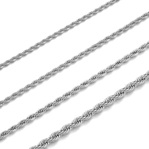 HSWYFCJY 2-4 mm tvinnad repkedja rostfritt stål silver/guld/svart Rolo-kedjor halsband för män kvinnor modesmycken födelsedagspresent kedjans längd 45/50/55/60/70 cm, Rostfritt stål, Ingen ädelsten