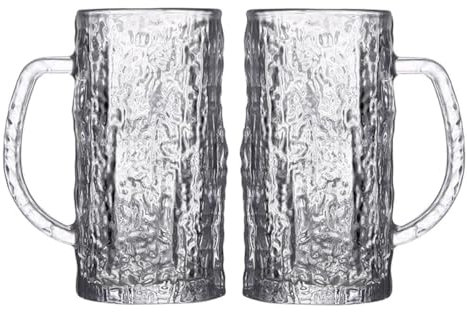 DZGUAI Juego de 2 vasos de cerveza de pub, 485 ml, juego de regalo de vasos de cerveza, tazas de cerveza grandes, cristalería premium, vasos de vidrio con patrón de glaciar