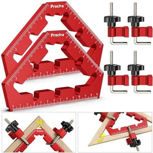 Positionierwinkel, Preciva 45/90 Grad Positionierwinkel Rechtwinklige Klemmen aus Aluminiumlegierung Holzbearbeitungswerkzeuge, Zimmermannswinkel für Holzbearbeitung (Rot)