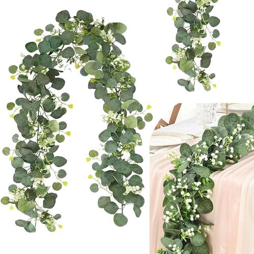 Lot de 2 Guirlandes de Lierre Artificiel Faux Eucalyptus Vignes Feuilles d'eucalyptus Vignes Eucalyptus Seches Naturel Guirlande Feuilles Artificielles de Vignes Décoration