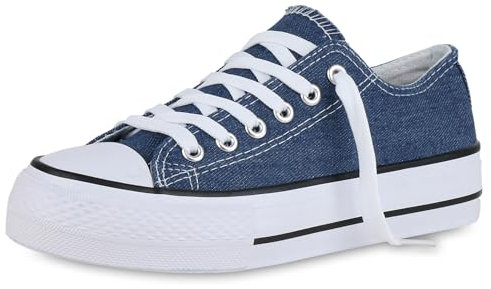VAN HILL Damen Sneaker Low Plateau Basic Bequem Schuhe 215585 Dunkelblau Denim Basic 38