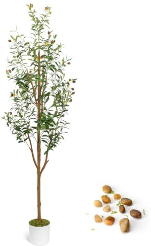 LuceAlberi 7FT Artificial Olive Tree - Indoor Tall Faux Olive Trees with Planter, Large Fake Olive Silk Tree Realistic Olive Plants with Branches and Fruits for Home Decor Office Living Room