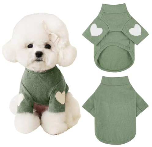 Yaopelky Hundtröja för små medelstora hundar varm husdjur t-shirt hundkläder med hjärttryck katt valp outfit hundtröjor för teddy, chihuahua schnauzer (grön, liten)