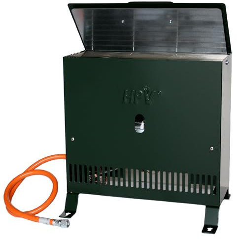 Gewächshausheizung 4kW mit Thermostat und Piezozündung für Wandmontage oder im Stand montierbar Gasheizer inkl. Schlauch HPV made in Germany Frostwächter (Ohne Druckminderer)