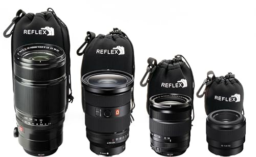 Reflex Camera - Juego de 4 fundas profesionales para lentes de cámara de neopreno de, impermeable y a prueba de golpes, incluye bolsas de varios tamaños