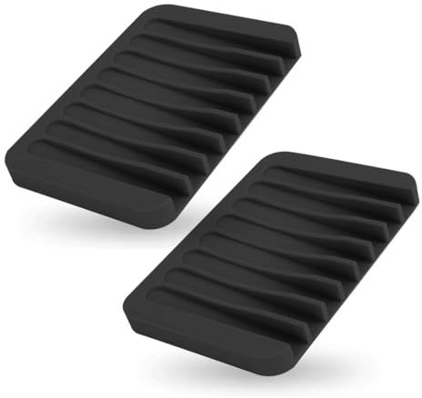 SGERUFZ 2 Pcs Porte-Savon en Silicone avec Drain, Support Savon pour Évier, Porte-Savon (Petit D) (Noir)