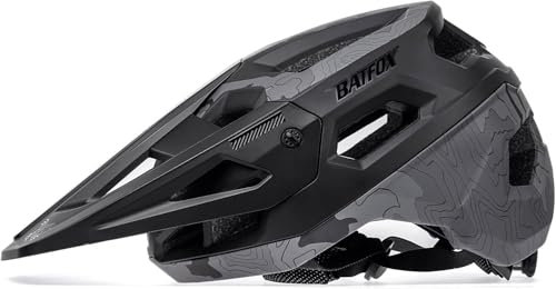 BATFOX Fahrradhelm, Leichter Komfort Mountainbike-Helm Skateboard Helm mit Visier, Atmungsaktiv Helme für Herren Damen Erwachsene Jugend, Verstellbar in der Größe (Schwarz)