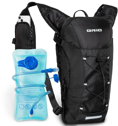 GRIO Hydration Running Vest for Women Men, Water Backpack for Hiking ,with 1.5L Water Bladder, Lightweight Breathable Reflective Hydration Pack for Marathon, Trail, Hiking, Cycling (G221, One Size)