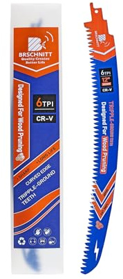 BRSCHNITT Lot de 1 lames de scie sabre avec dents japonaises 300 mm - Bord arqué - Pour bois 300 mm - 6 TPI - Pour tailler les arbres, couper le bois