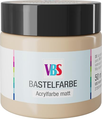 VBS Peinture acrylique 50 ml résistant à l'eau, à la lumière, sans odeur, sans solvant, très pigmentée, mate, peinture peinture Beige