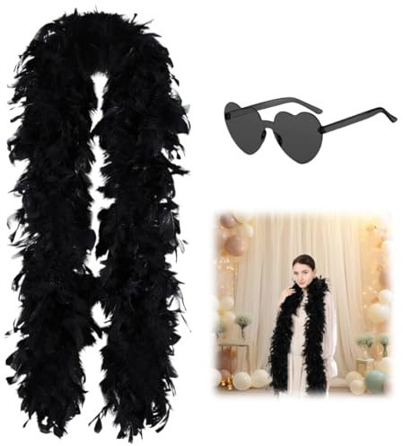 HAMKU 1 Piezas Boa plumas,Plumas, 2metros, Plumas Boa para Fiestas, Hen Dos, Disfraces Despedida Soltero, Accesorios Concierto, Orgullo(negro),A