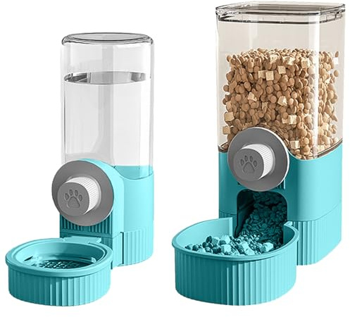 Hanging Automatic Water Dispenser and Feeder Combo for - 520ml Water Capacity and 1200ml Food Storage Ideal for Cats and Dogs (Blue, One Size)