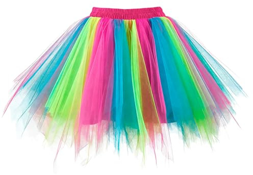 Jupe tutu en tulle pour femme - Costume de carnaval - Jupe de ballet - Taille haute - Élastique - Jupe de ballet - Jupon de danse - Court - Rétro - Costume de fête - Tutu - Cosplay, Multicolore A, 66