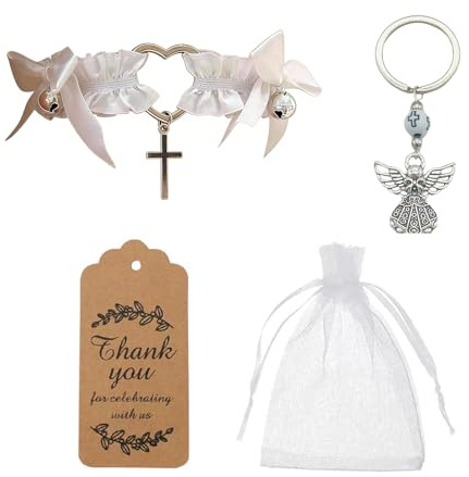 ZWWOGE Liga de Novia Blanca Boda Set con Bolsa de Organza y Tarjeta, Liguero Mujer con Corazón Romántico, Regalo Original Accesorios Algo Blanco para Novias Temporada de Bodas