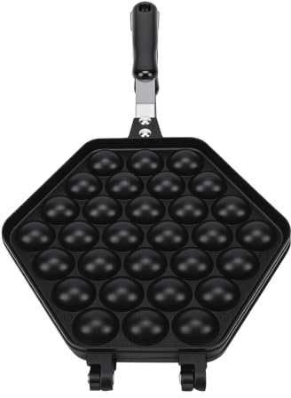 RIZGHWOY Bubble Waffle Pan, Premium Gjuten Aluminium Anti Stick Dubbelsidig Våffelbryggare med Fast Konsol och Handtag i Rostfritt Stål, för Kommersiellt Hembruk Gasspis