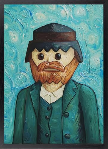 Fine Artic Cuadro Van Gogh versión Juguete - Poster de Arte Divertido con Marco de madera Negro - Arte mural de Humor decoración Moderna de Salón - Cuadros de Pintor Clásico