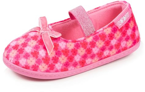 Isotoner Chaussons pantoufles Ballerines fille velours, maintien souple, facile à enfiler, semelle flexible, 30, fleurs rose