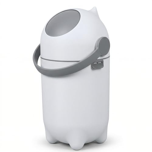 fiakoais Odour Proof Nappy Bin, One Hand Operation Diaper Pail, Fits Standard Bags, 15L Baby Waste Bin with Odour Control System, Compact Nappy Disposal Bin for Nursery Bathroom Bedroom (White)