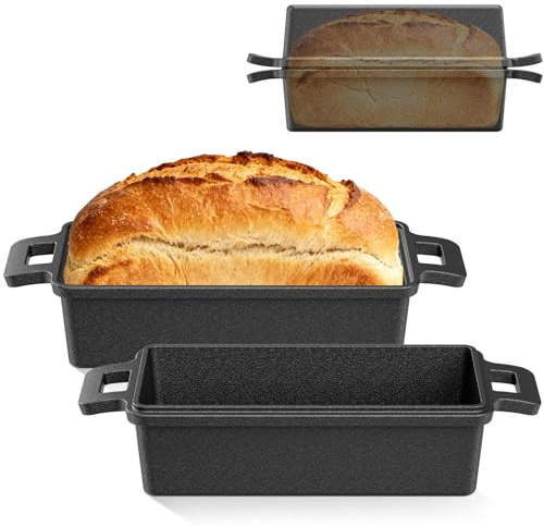 Yigowyigo Molde para pan de 32 cm con tapa – Olla de hierro fundido para hornear pan, olla rectangular para pan, molde para pan 2 en 1, apto para inducción, gas y horno, accesorios para hornear pan