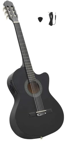 QUAHEAS Westerngitarr cutaway med 6 strängar, equalizer och mensyr, 65 cm, akustisk gitarr av lindträ, svart, komplett set med tillbehörskabel för nybörjare, barn, musikundervisning, scen, hobby