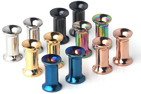 Ruifan 6 Pairs Stainless Steel Screw Ear Gauges Flesh Tunnels Plugs Expander Stretcher 6 Colors same Size 6G(4mm)