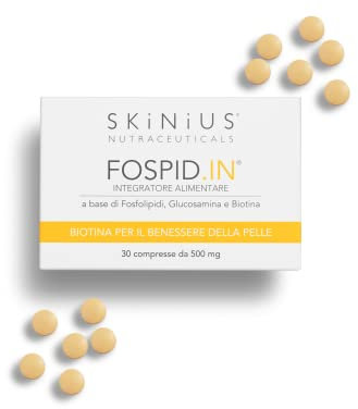 Skinius FOSPID.IN Integratore a Base di Glucosamina, Biotina e Fosfatidilcolina per il Benessere della Pelle - Senza Glutine e Naturalmente Privo di Lattosio 30 compresse da 500 mg