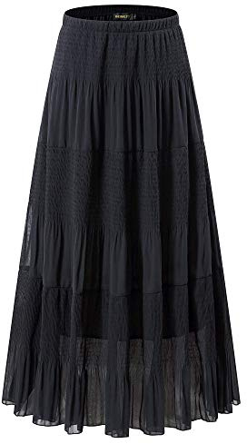 NASHALYLY - Gonne a Pieghe in Chiffon da Donna a Vita Alta - Nero - Medium, Nero, M