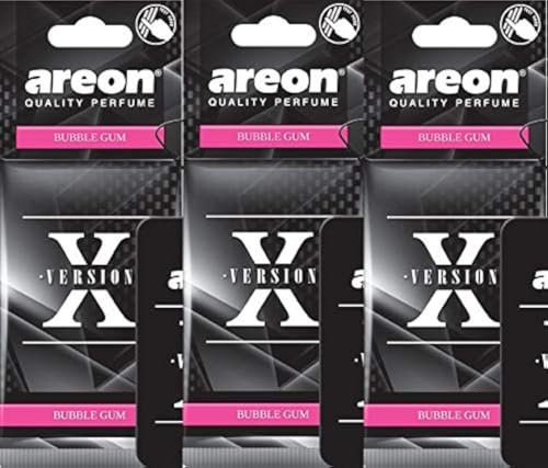 Areon X Ambientador Coche Bubble Gum Chicle Colgante Colgar Olor Perfume Original Negro Cartón Retrovisor Casa Oficina 2D ( Pack de 3 )