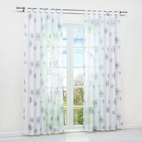 HongYa 1 Stück Schlaufenschal Transparenter Vorhang Voile Gardine Schal mit Schlaufen H/B 145/140 cm Pusteblumen Muster