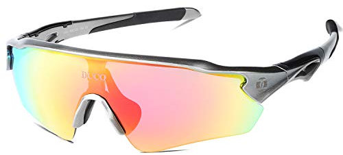 DUCO Radsportbrille Outdoor Sonnenbrille für Sportler polarisierte 5 austauschbare Gläser UV400 0021 (Grau)