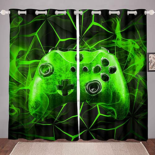 Loussiesd Gaming Curtain Kids Gamer Video Games Curtain Set for Boys Modern Game Controller Fabric Green Gamer Console Curtains for Kids Bedroom W46*L72